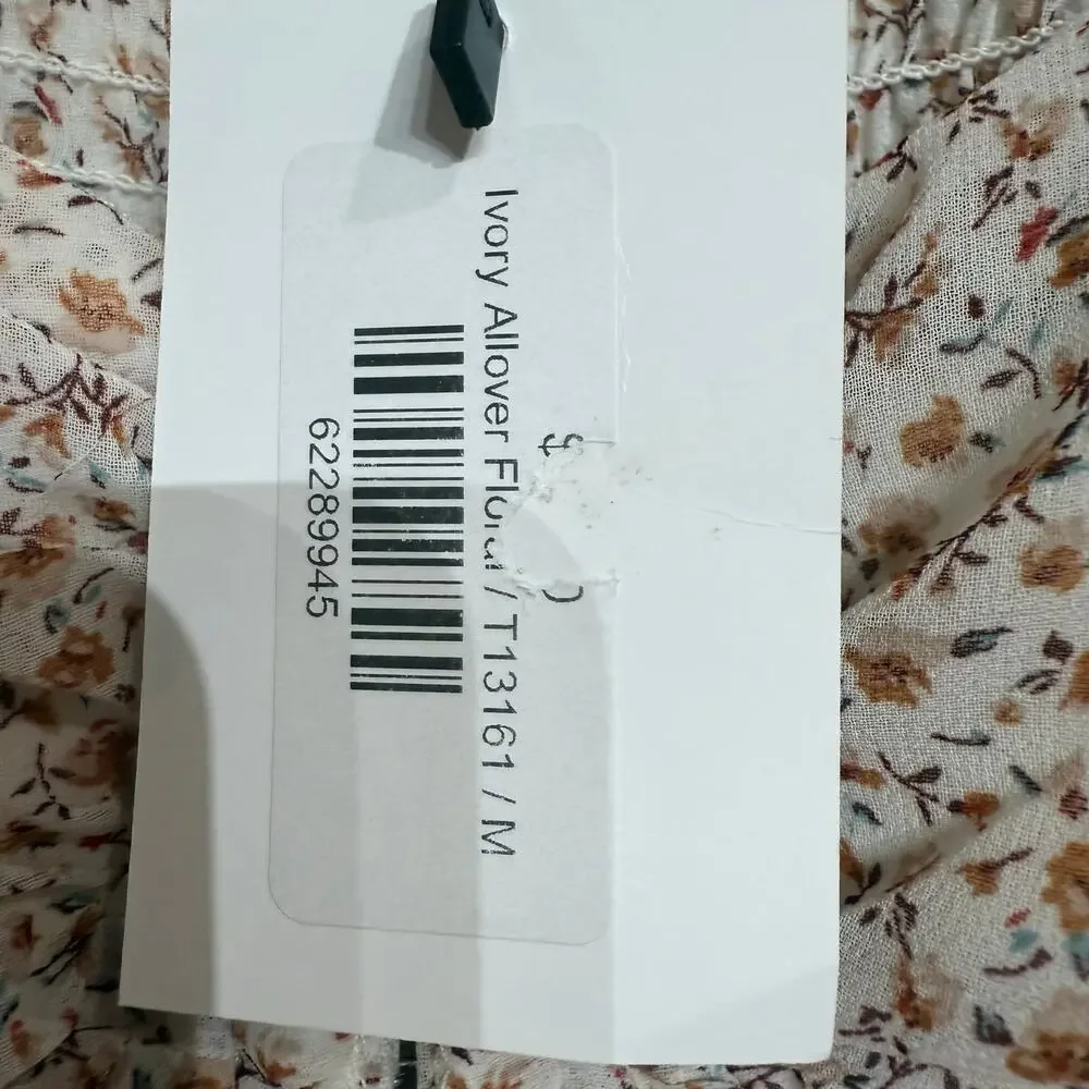 Active USA Floral Ruched Cropped Blouse Long Sleeve Square Neck Sz M NWT - Picture 8 of 13